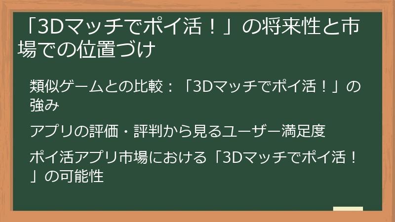 「3Dマッチでポイ活！」の将来性と市場での位置づけ