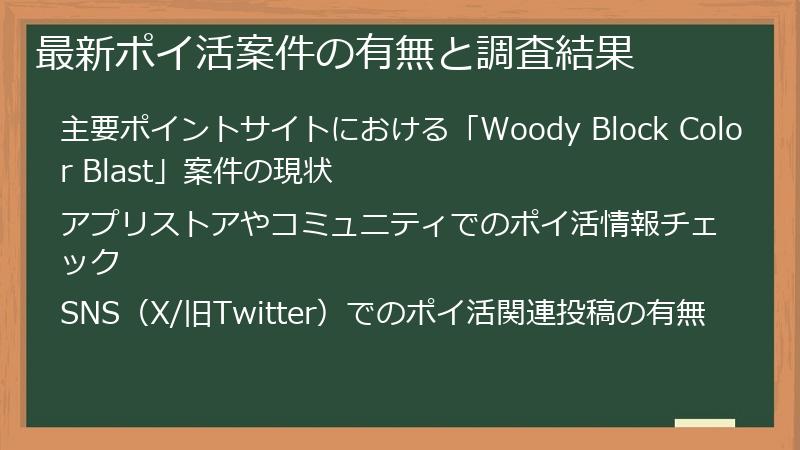 最新ポイ活案件の有無と調査結果
