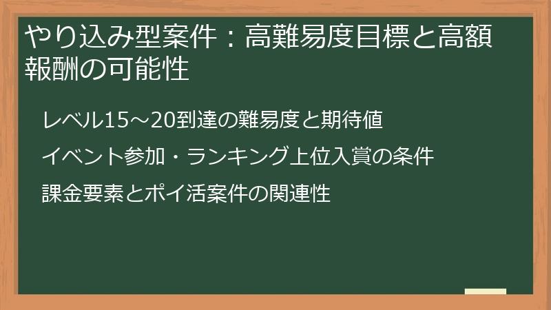 やり込み型案件：高難易度目標と高額報酬の可能性