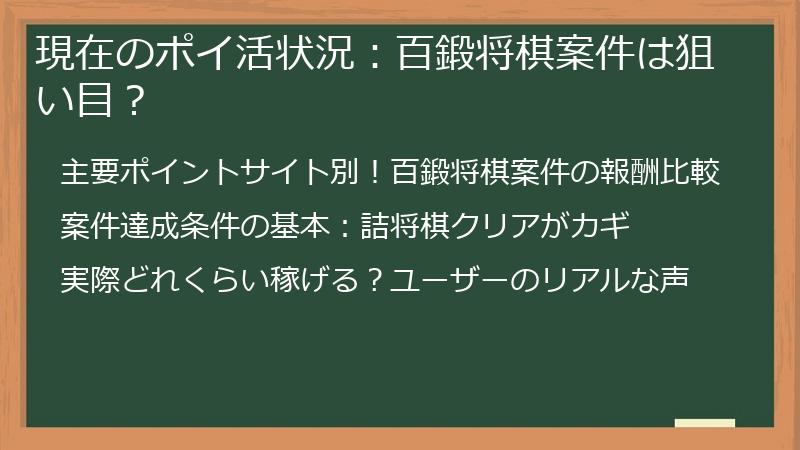 現在のポイ活状況：百鍛将棋案件は狙い目？
