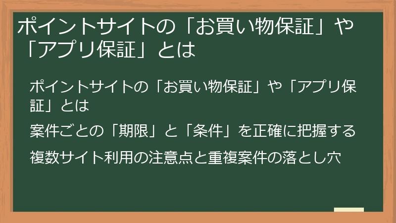 ポイントサイトの「お買い物保証」や「アプリ保証」とは