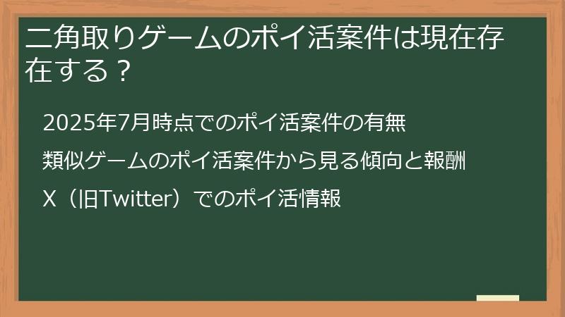 ニ角取りゲームのポイ活案件は現在存在する？