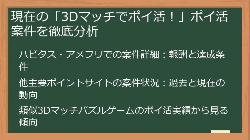 現在の「3Dマッチでポイ活！」ポイ活案件を徹底分析