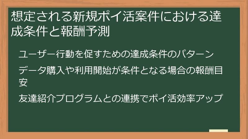 想定される新規ポイ活案件における達成条件と報酬予測