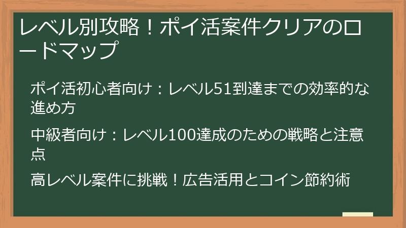 レベル別攻略！ポイ活案件クリアのロードマップ