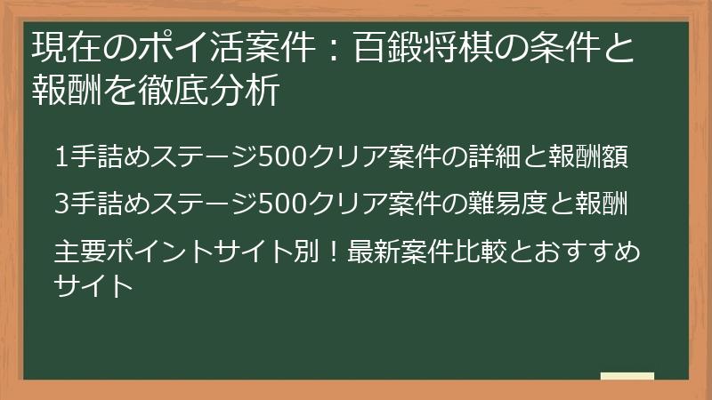 現在のポイ活案件：百鍛将棋の条件と報酬を徹底分析