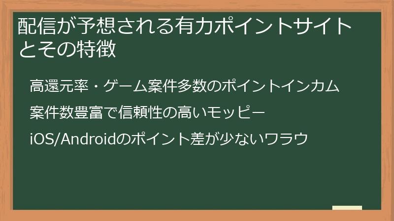 配信が予想される有力ポイントサイトとその特徴