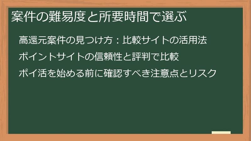 案件の難易度と所要時間で選ぶ