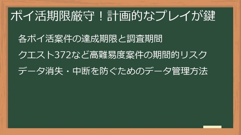 ポイ活期限厳守！計画的なプレイが鍵