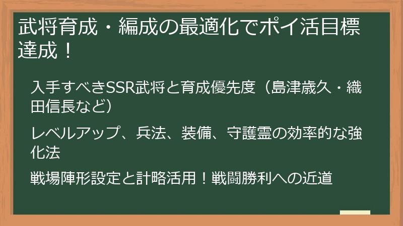 武将育成・編成の最適化でポイ活目標達成！