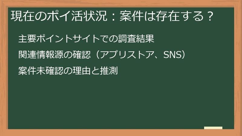 現在のポイ活状況:案件は存在する?