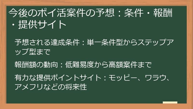 今後のポイ活案件の予想：条件・報酬・提供サイト
