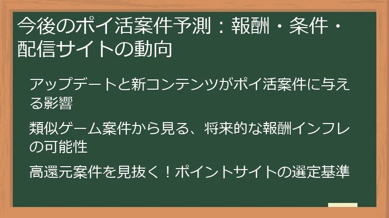今後のポイ活案件予測：報酬・条件・配信サイトの動向