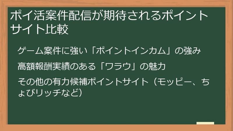 ポイ活案件配信が期待されるポイントサイト比較
