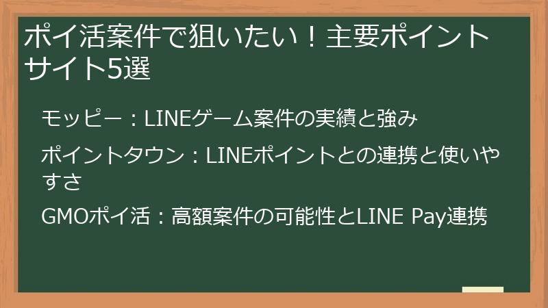 ポイ活案件で狙いたい！主要ポイントサイト5選