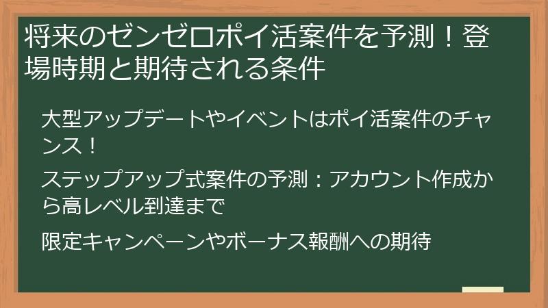 将来のゼンゼロポイ活案件を予測！登場時期と期待される条件