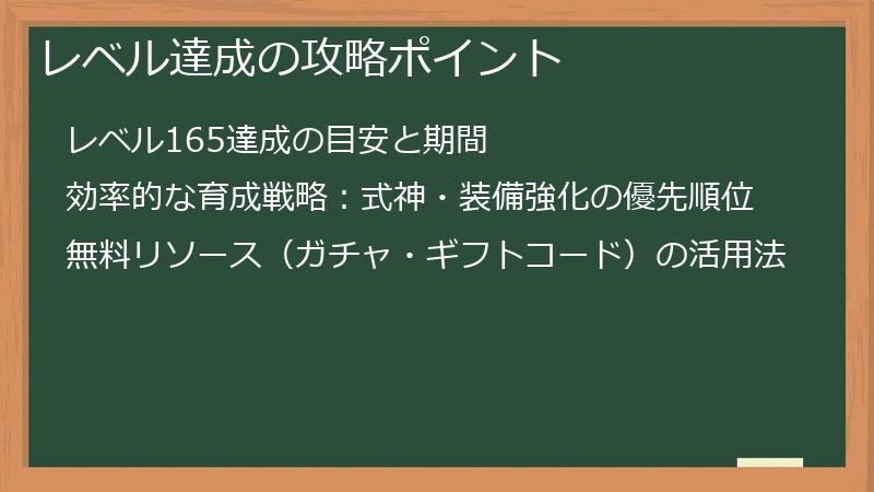 レベル達成の攻略ポイント