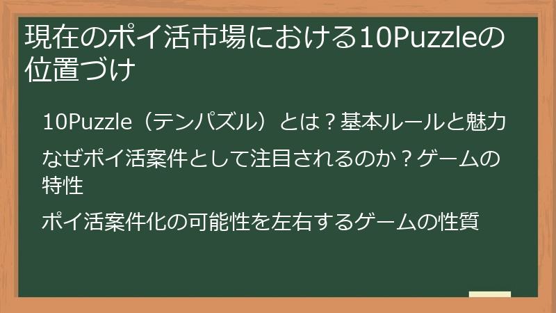 現在のポイ活市場における10Puzzleの位置づけ