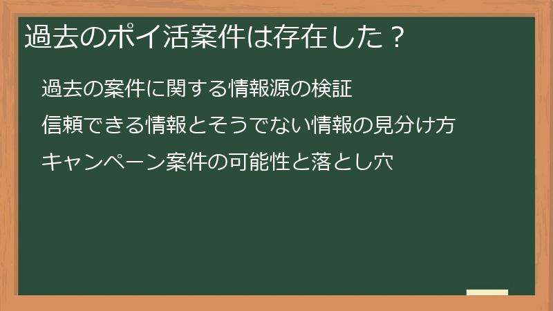 過去のポイ活案件は存在した？