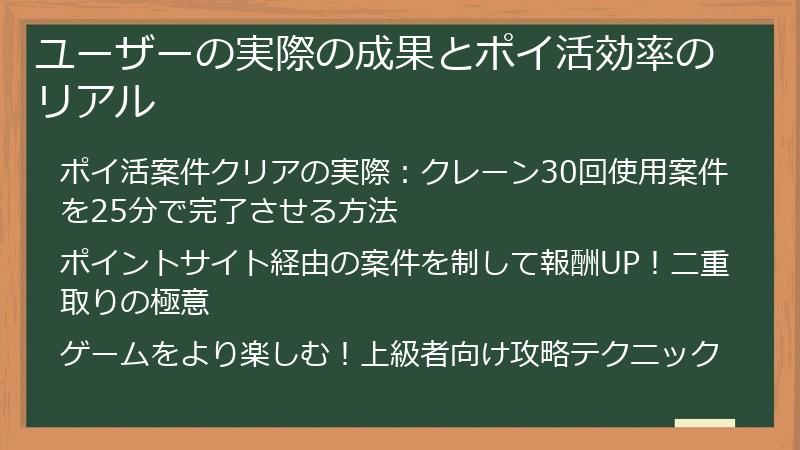 ユーザーの実際の成果とポイ活効率のリアル