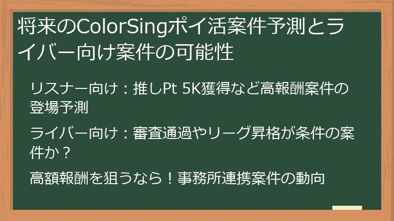 将来のColorSingポイ活案件予測とライバー向け案件の可能性