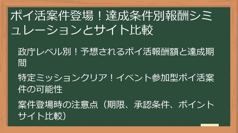 ポイ活案件登場！達成条件別報酬シミュレーションとサイト比較