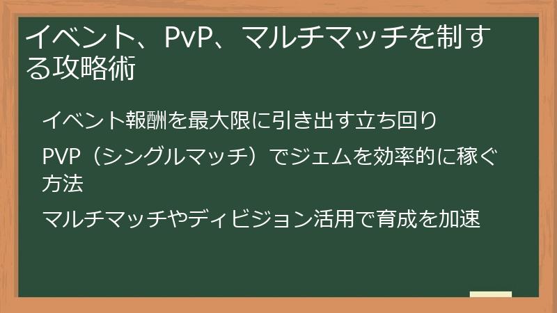 イベント、PvP、マルチマッチを制する攻略術