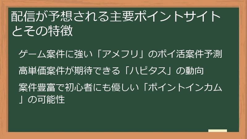 配信が予想される主要ポイントサイトとその特徴