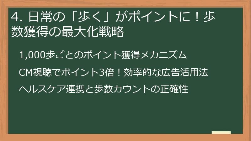 4. 日常の「歩く」がポイントに！歩数獲得の最大化戦略