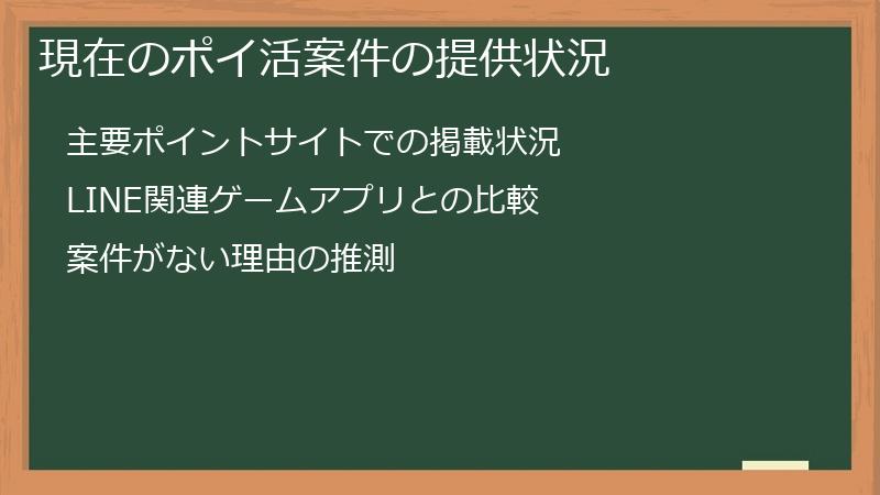 現在のポイ活案件の提供状況