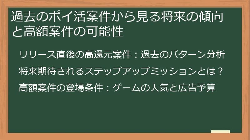 過去のポイ活案件から見る将来の傾向と高額案件の可能性