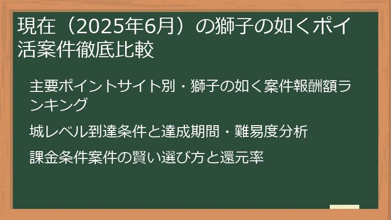 現在（2025年6月）の獅子の如くポイ活案件徹底比較