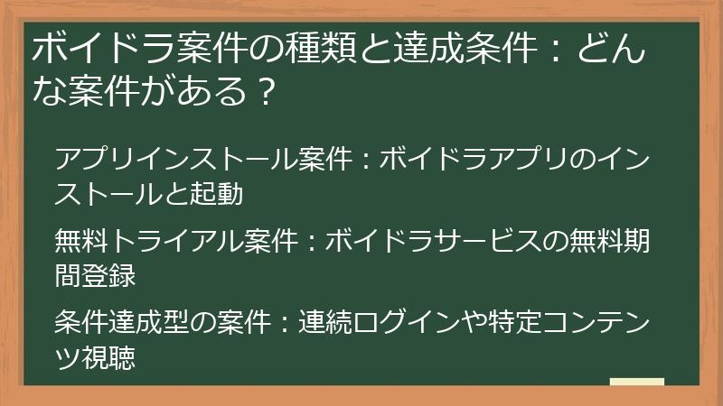 ボイドラ案件の種類と達成条件：どんな案件がある？