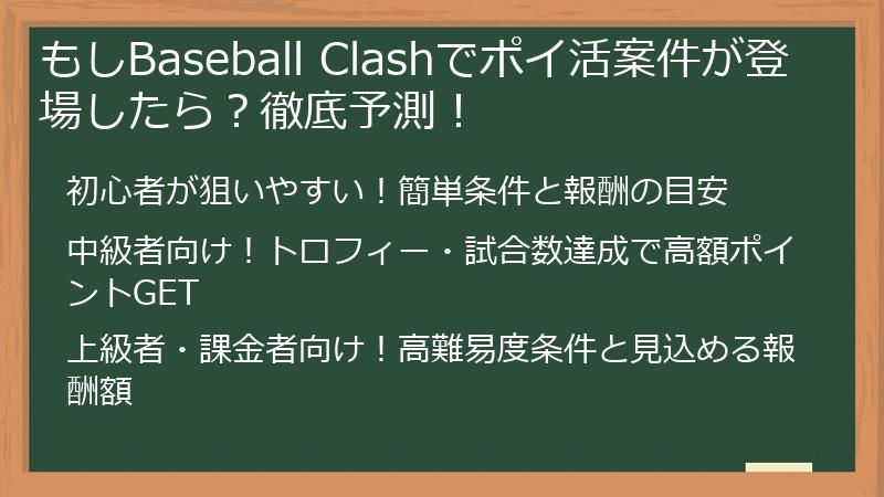 もしBaseball Clashでポイ活案件が登場したら？徹底予測！