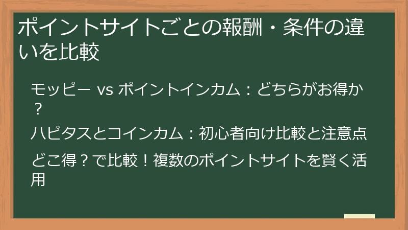 ポイントサイトごとの報酬・条件の違いを比較