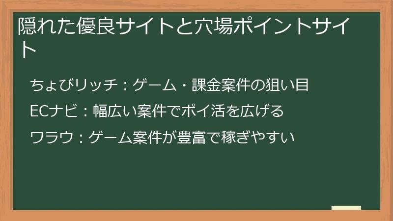 隠れた優良サイトと穴場ポイントサイト