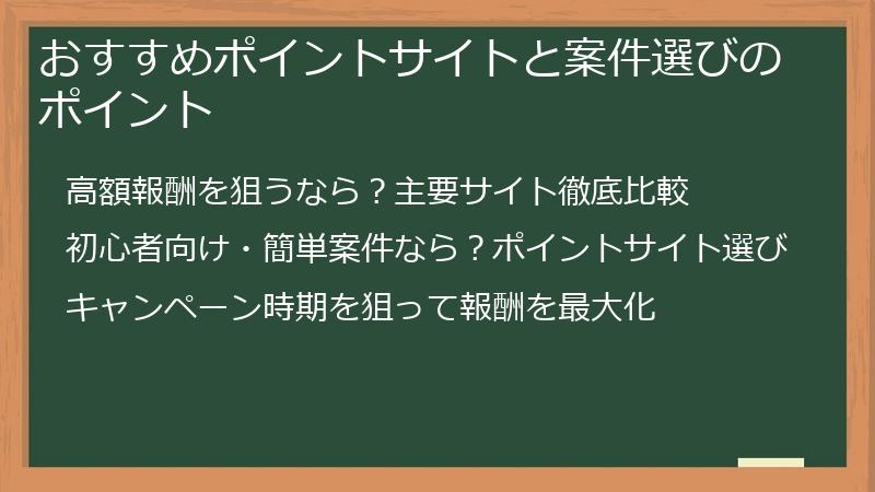 おすすめポイントサイトと案件選びのポイント