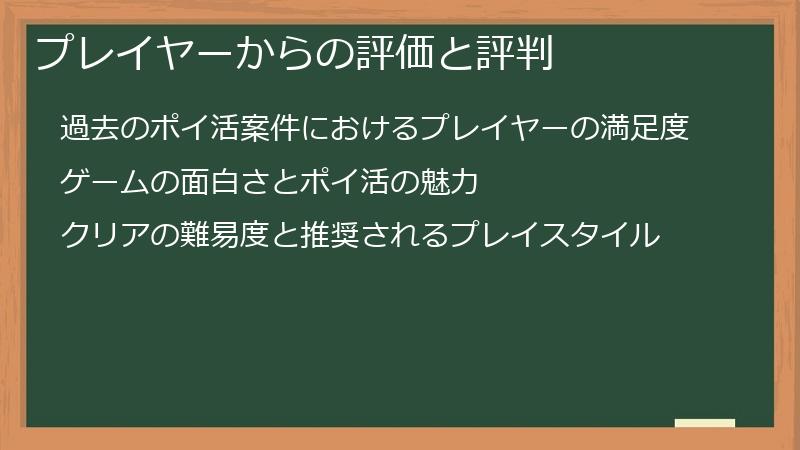 プレイヤーからの評価と評判