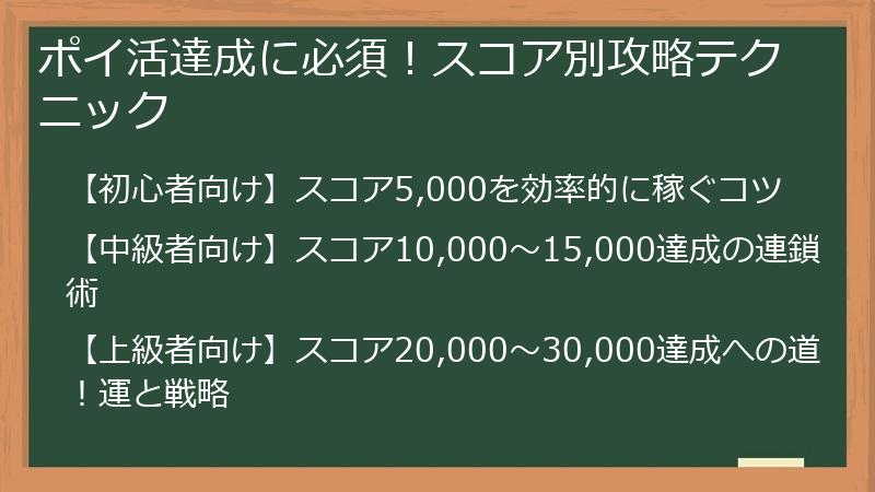 ポイ活達成に必須！スコア別攻略テクニック