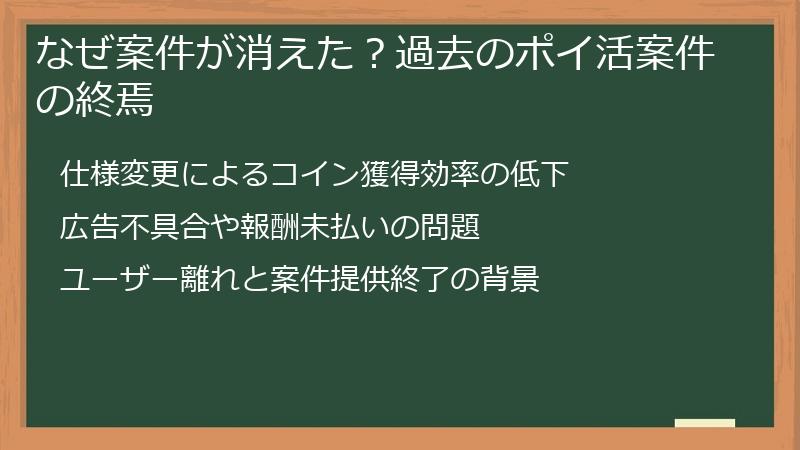 なぜ案件が消えた？過去のポイ活案件の終焉