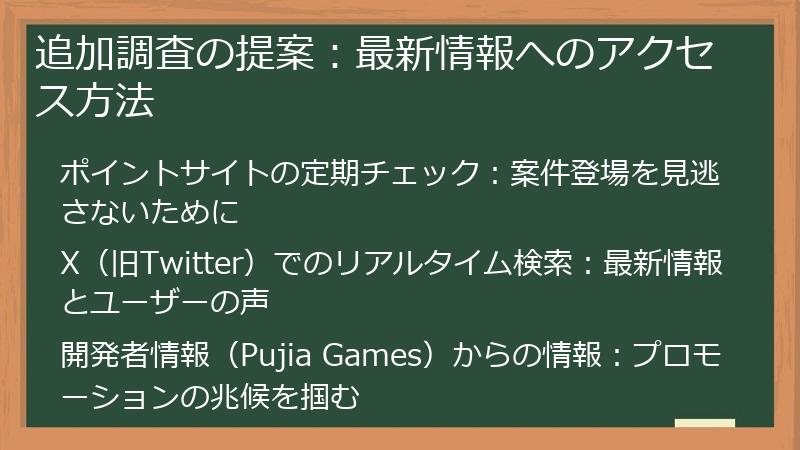 追加調査の提案：最新情報へのアクセス方法