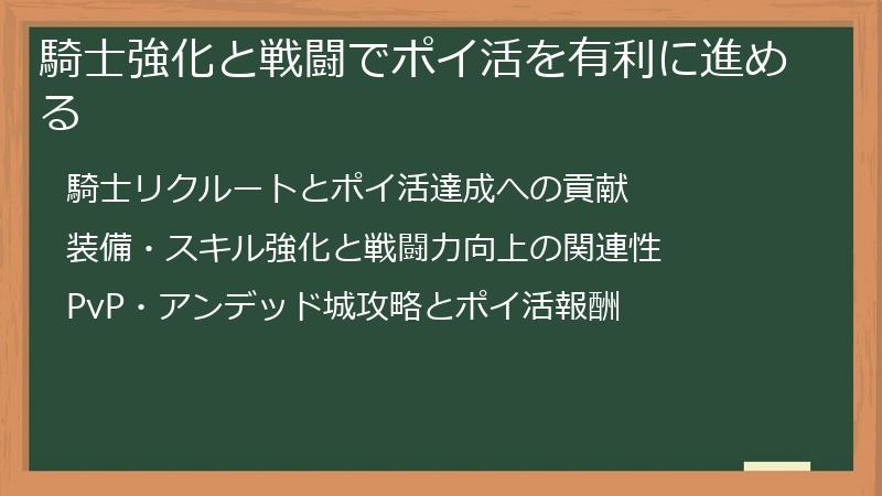 騎士強化と戦闘でポイ活を有利に進める