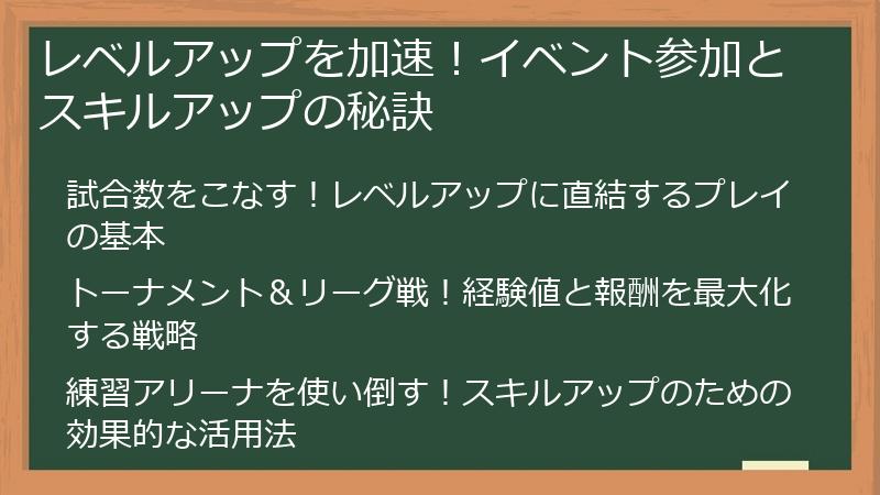 レベルアップを加速！イベント参加とスキルアップの秘訣