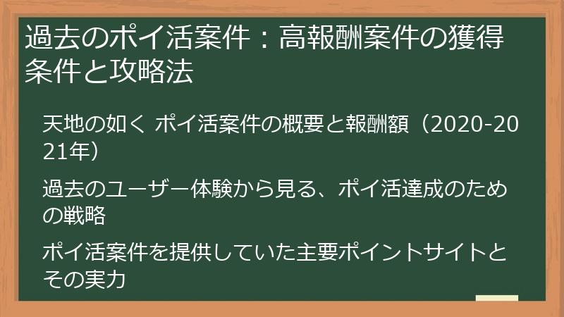 過去のポイ活案件：高報酬案件の獲得条件と攻略法