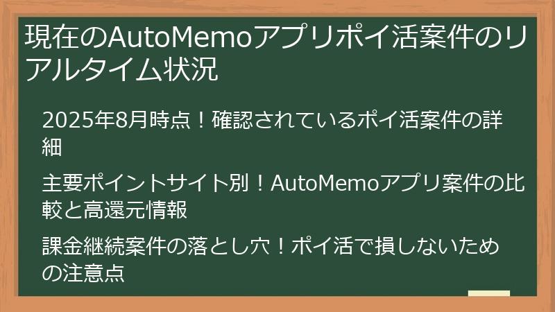 現在のAutoMemoアプリポイ活案件のリアルタイム状況
