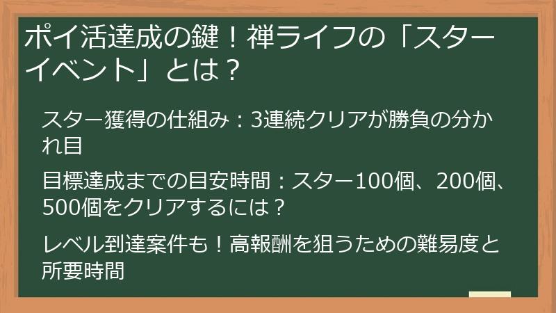 ポイ活達成の鍵！禅ライフの「スターイベント」とは？
