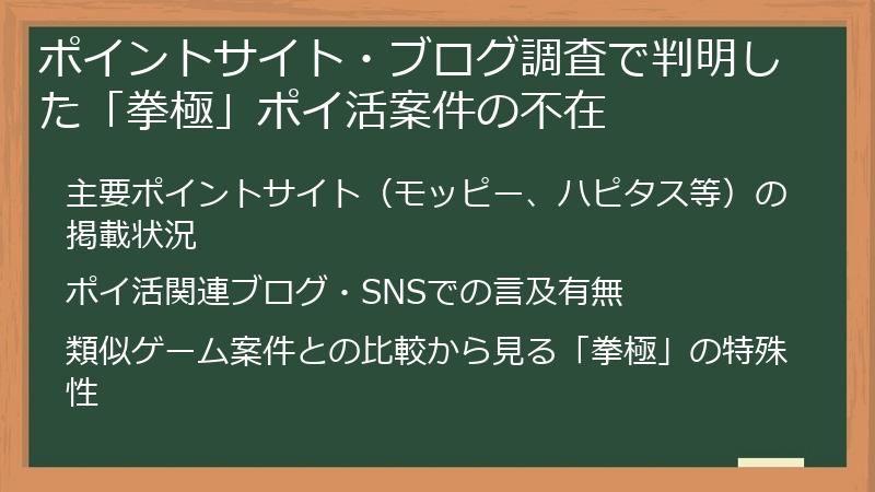 ポイントサイト・ブログ調査で判明した「拳極」ポイ活案件の不在