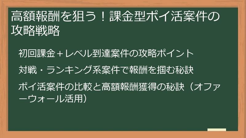 高額報酬を狙う！課金型ポイ活案件の攻略戦略