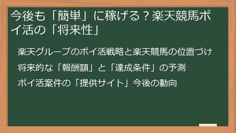 今後も「簡単」に稼げる？楽天競馬ポイ活の「将来性」