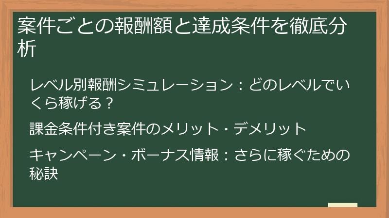 案件ごとの報酬額と達成条件を徹底分析